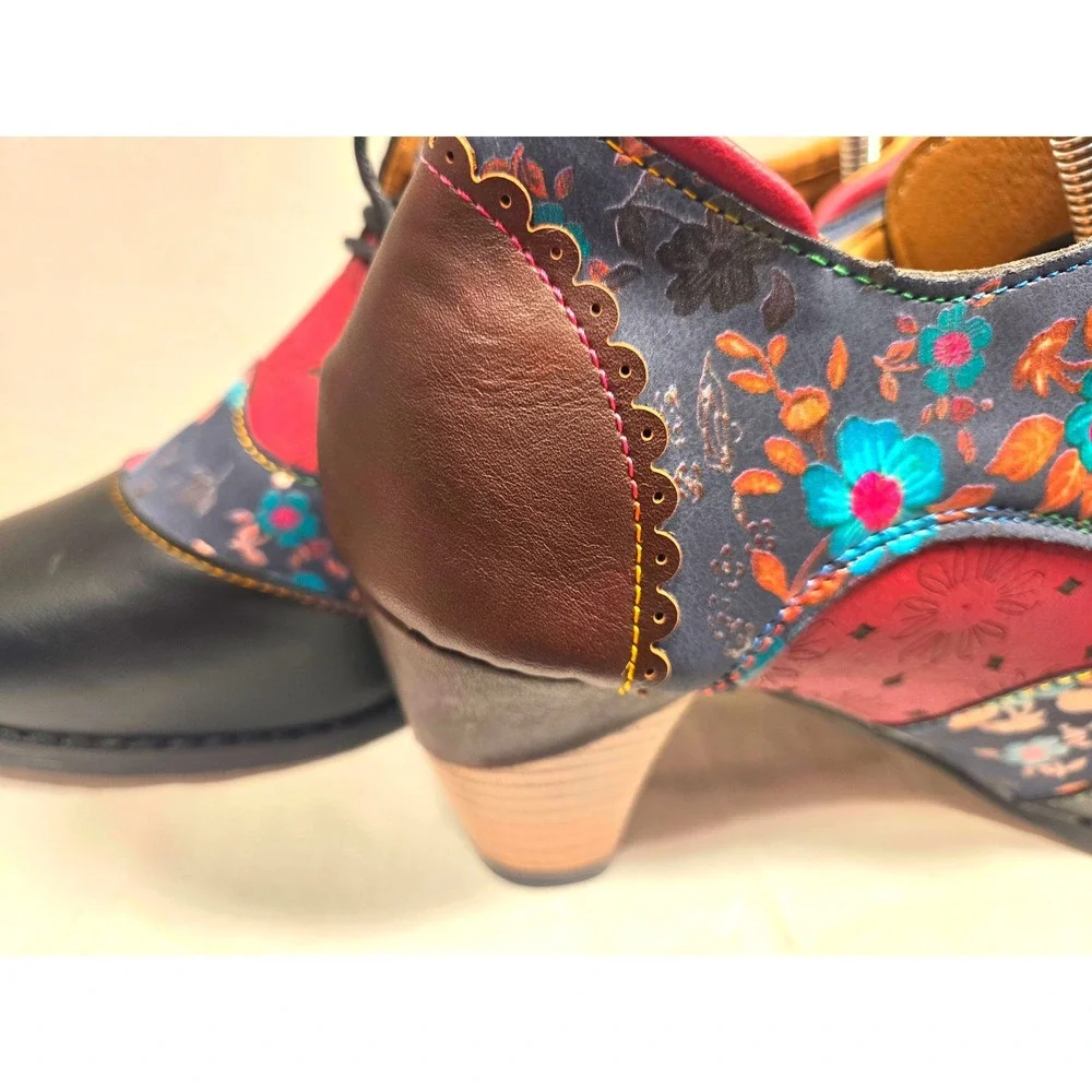 Floral Whimsigoth Witchy Fairy goth Patchwork Lace Up Oxford Heels Wingtip Sz 42